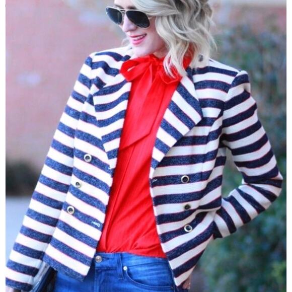 CAbi Love Carol Cruise Jacket Nautical Coat Striped Blue Red Ivory #5094 Women 6 - Picture 1 of 11